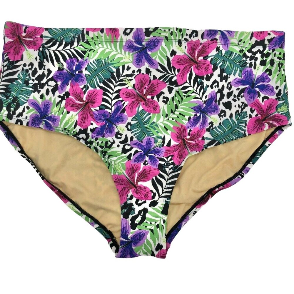 Swimsuits For All Womens Floral High Waist Bikini Bottom Size 22 Nylon/Spandex